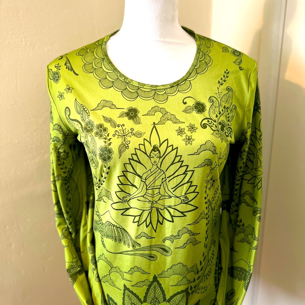 Yellowman Buddha Lotus green long sleeve top